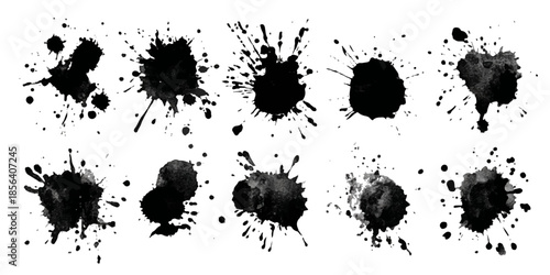 ink blots and splats. detailed ink splats Hyperrealistic Highly Detailed Isolated On Transparent Background