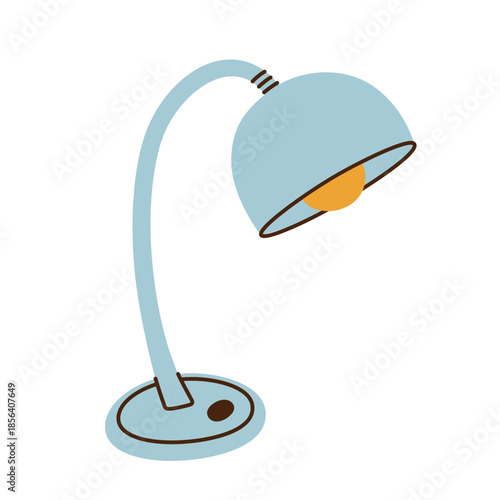 Flat cartoon vector illustration of cozy table lamp, warm soft light, simple minimal style, calm home atmosphere, cute interior object for reading corners, workspace decor and lifestyle design project