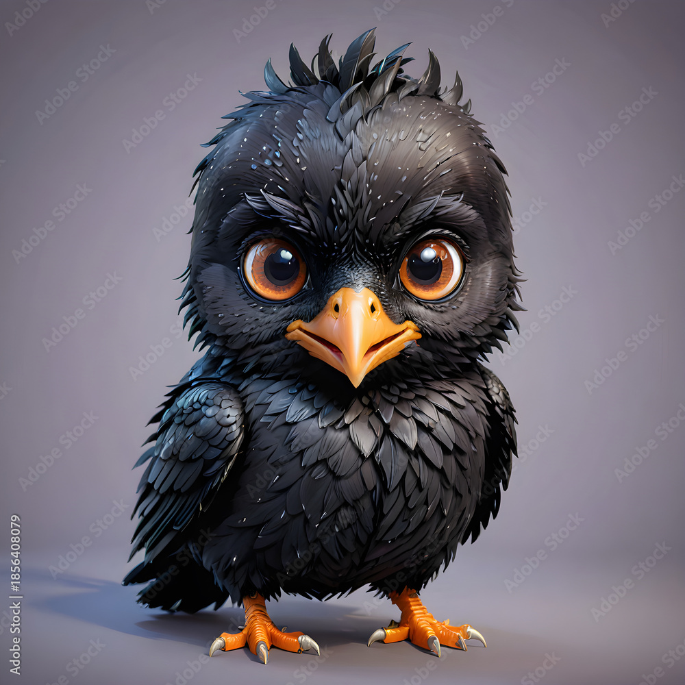 Fototapeta premium Adorable dark baby bird cartoon portrait