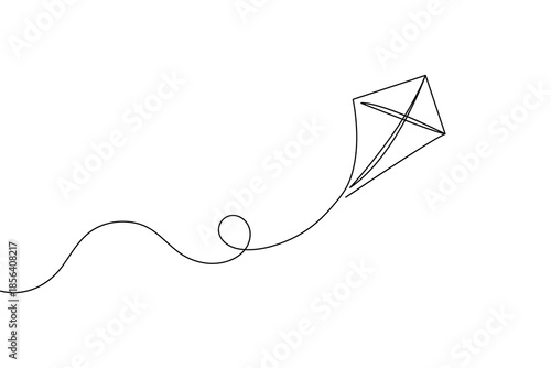 Continuous  one line art of a kite with string in minimalist outline style for logo or icon