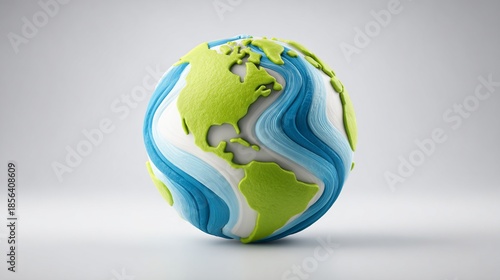 Artistic depiction of Earth with swirling, layered bands representing continents and oceans