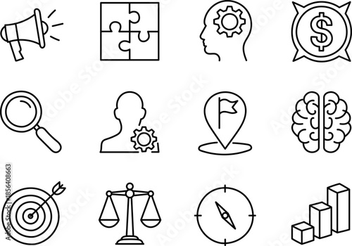 Hand Drawn Business Concept Icons Set with Strategy Creativity Marketing and Growth Symbols