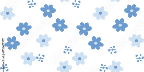 Blue daisy flower scattered pattern with navy blue accents