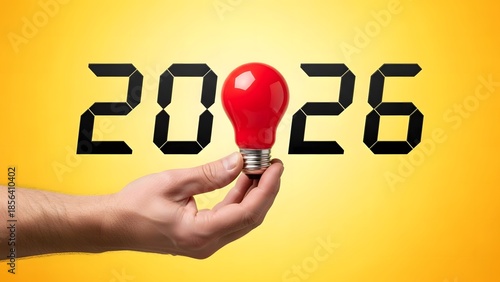 Bright Future Ideas for 2026 A Hand Grips an Illuminating Light Bulb, Symbolizing Innovation, Creativity, and New Beginnings