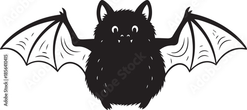 A cute cartoon bat with big eyes and spread wings