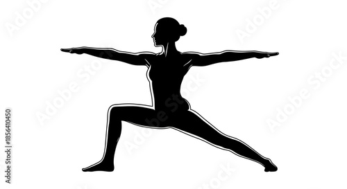 Woman in Yoga Warrior Pose Silhouette.