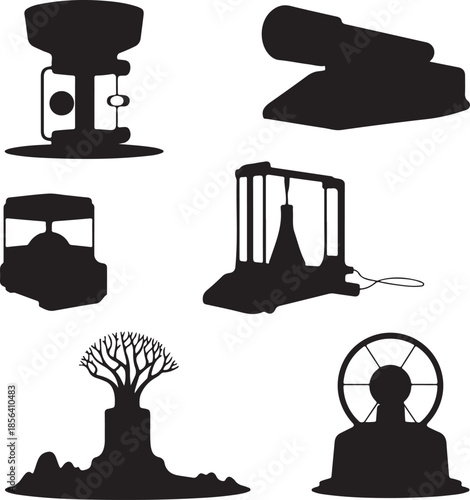 Collection of sports and recreation icons isolated on transparent background