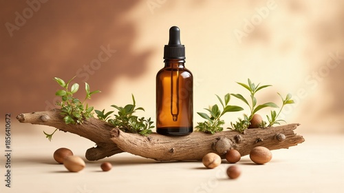 Glass dropper bottle with natural extract or essence like nut oil 