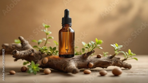 Glass dropper bottle with natural extract or essence like nut oil 