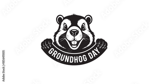 Groundhog day logo featuring a smiling badger