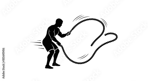 Man Pulling Rope with Great Effort.