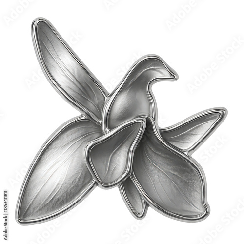 Xarı Bülbül — Silver Azerbaijani National Flower, Elegant 3D Floral Emblem, Isolated PNG