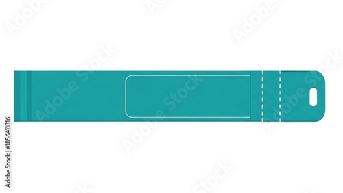 Isolated turquoise wristband with perforated edge and white blank label area