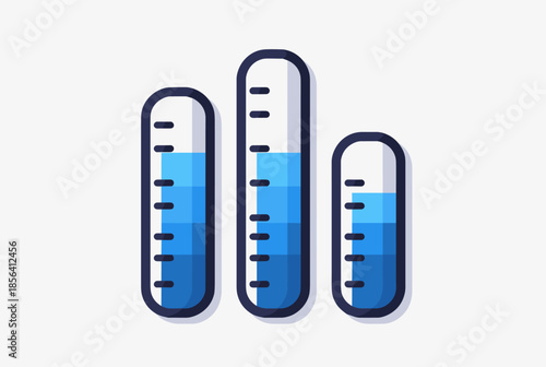 Three Laboratory Test Tubes with Blue Liquid Level Indicators