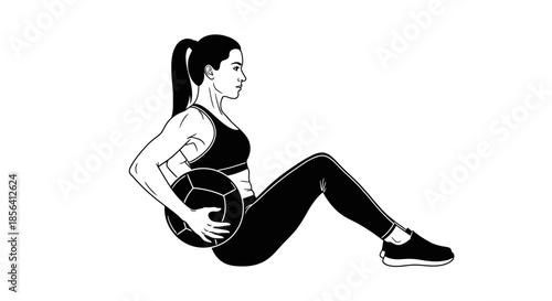 Woman Exercising with Medicine Ball Illustration.
