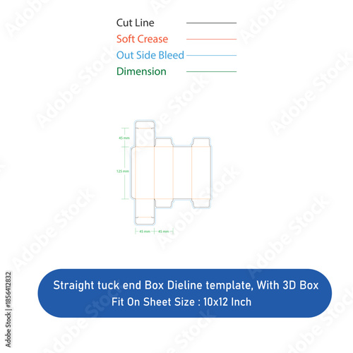Straight tuck end box dieline template, Vector illustration