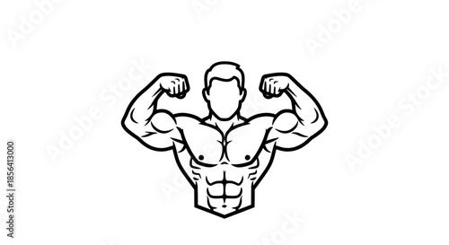 Muscular Man Flexing Biceps Illustration.