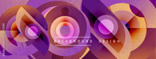 Abstract circles, vibrant colors create modern background. Purple, orange hues blend seamlessly, dynamic composition.