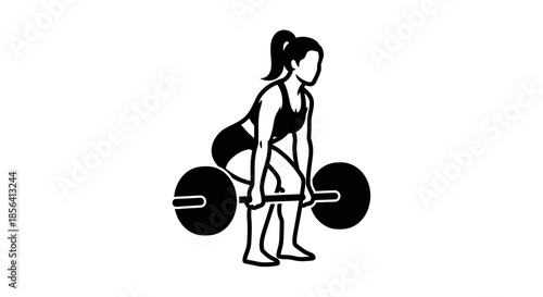 Woman Lifting Weights in Black Illustration.