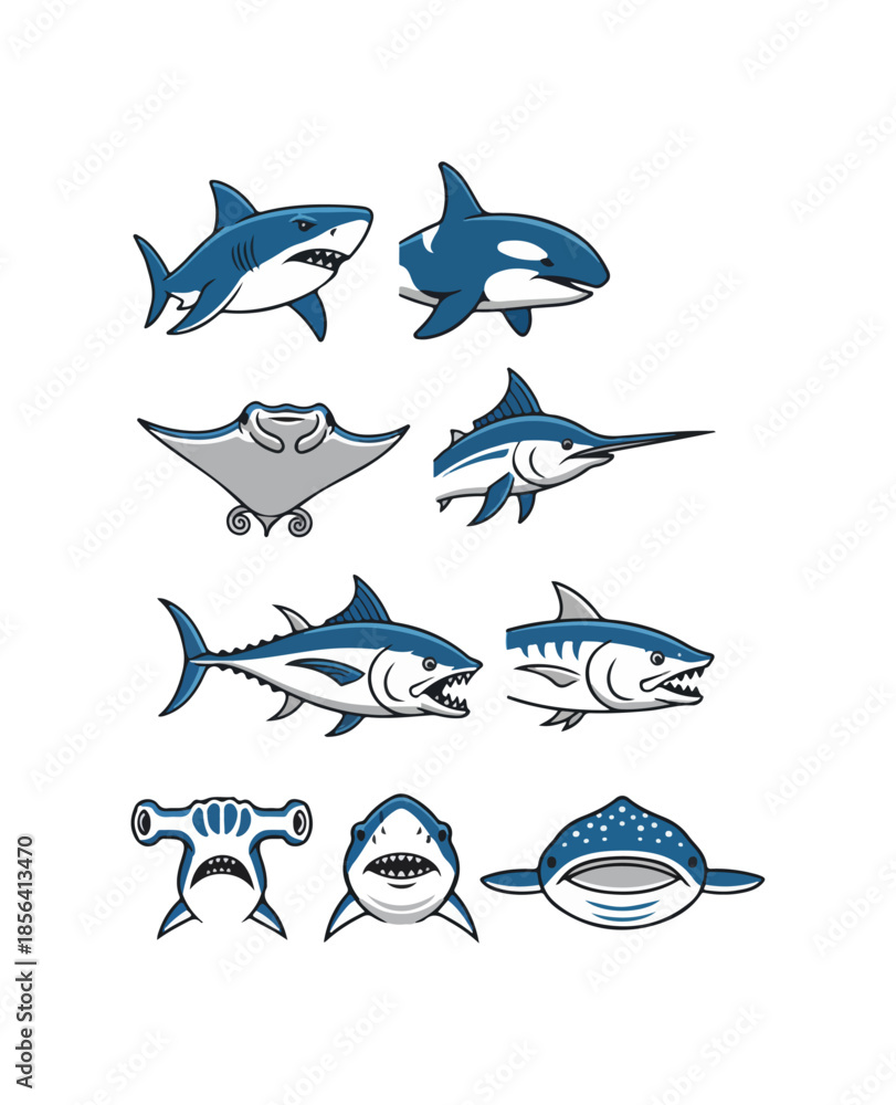 Obraz premium Marine animals set illustration vector design elements