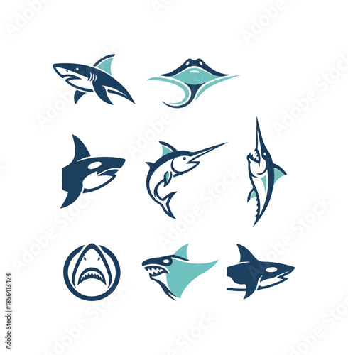 Marine animals set minimalist icons ocean wildlife designs