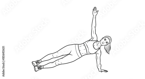 Woman Doing Side Plank Exercise Illustration.
