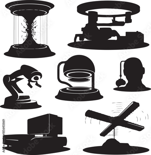 Futuristic technology and scientific equipment illustration set