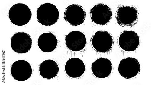 Grunge circles, brush strokes, lines, ink smudges, hand-drawn scribble shapes. Handmade sketchy marks, acrylic stains, charcoal streaks. Paint textures, dry brush effect. Vector illustration. 