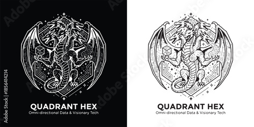 Quadrant Hex Omni-directional Data Hydra Dragon and Tech Cube Logo