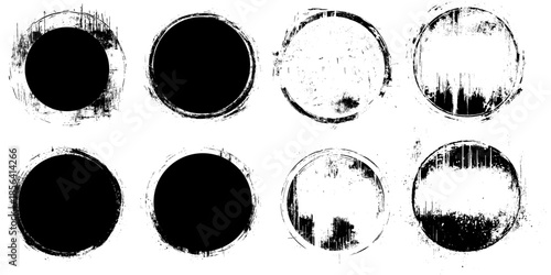 Grunge circles, brush strokes, lines, ink smudges, hand-drawn scribble shapes. 