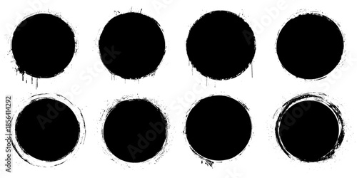 Grunge circles, brush strokes, lines, ink smudges, hand-drawn scribble shapes. 