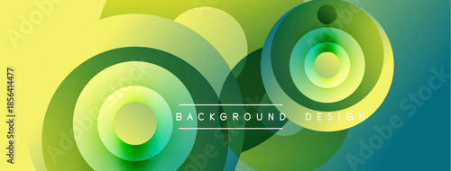 Abstract circles overlap, creating vibrant gradients. Yellow, green, teal hues blend seamlessly. Modern design element for backgrounds.