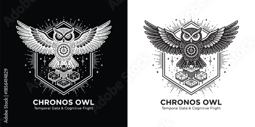Mechanical Steampunk Owl Logo for Temporal Data and Cognitive Analytics