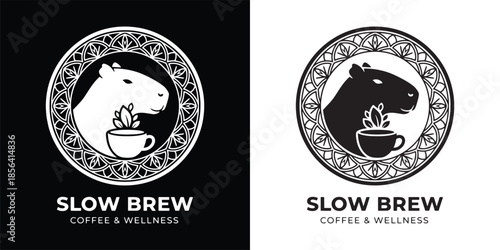 Relaxed Capybara Coffee Logo for Wellness and Organic Cafe Branding