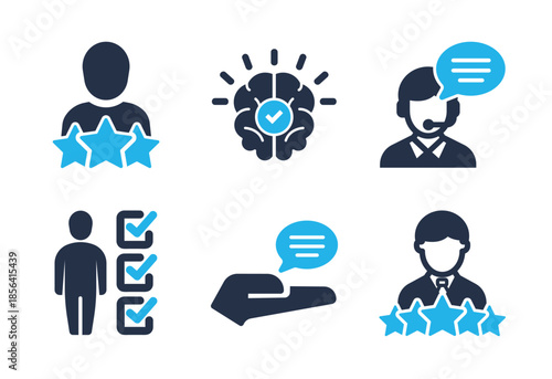 Service Evaluation and Customer Experience icon set. Solid glyph series icons