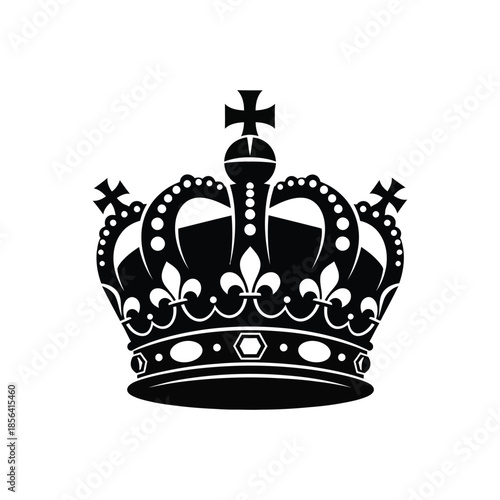 Elegant black royal crown vector illustration adorned with crosses and fleur de lis symbolizing power luxury and success isolated on a white background