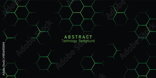 Minimal high-tech background with green neon hexagon connections. eps10