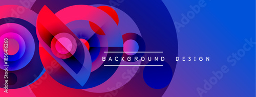 Abstract vibrant design features overlapping circles, gradients. Blue, pink, purple hues create dynamic visual effect. Text reads background design.