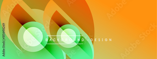 Abstract colorful layers create dynamic visual effect. Smooth gradients blend orange, green, red hues. Modern design element.