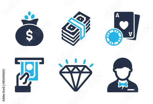 Casino Rewards and Financial Management icon set. Solid glyph series icons
