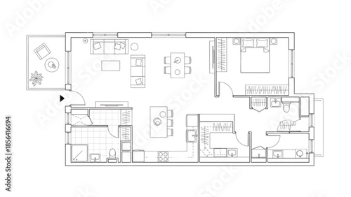 Modern Apartment Floor Plan with Multiple Rooms and Balcony