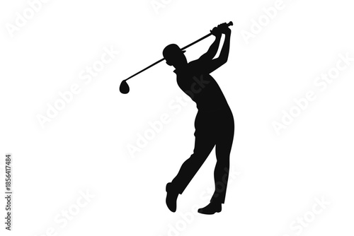 Golf player silhouette on white background