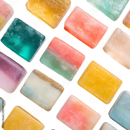 Vibrant Natural Soap Bars Displayed on White Background for Bath Products Advertisement