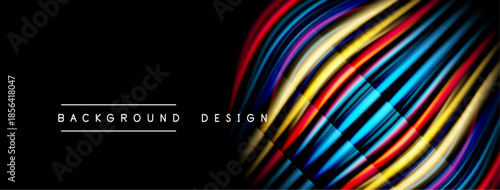 Abstract lines create dynamic colorful pattern. Black background emphasizes vibrant design elements. Modern aesthetic.