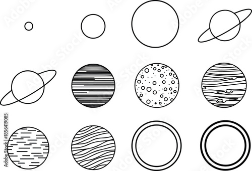 Cosmic Collection Line Art of Planets for Design Projects