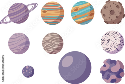 Colorful Cartoon Planets Set for Space Exploration and Educational Designs