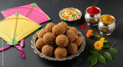 Makar Sankranti Festival with Tilgul Ladoo, Kites, and Festive Colors