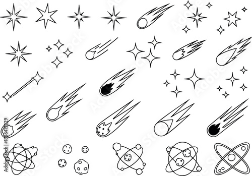 Starry Sky Comet, Star, and Atom Icons for Design Projects