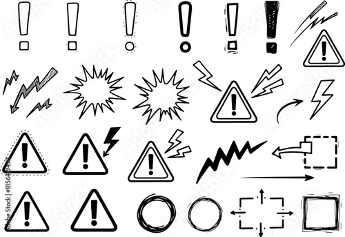 Exclamation points and warning signs symbols illustration