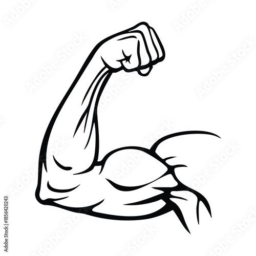 Minimal Strong Arm Line Icon with Flexed Biceps and Fist — Black Outline Vector Symbol of Power, Fitness, Muscle Strength and Motivation